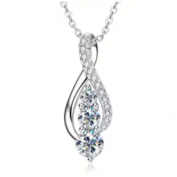 Necklace Infinity-Inspired Twist Pendant with a Cascade of Round-Cut Stones - Picture 3 of 4